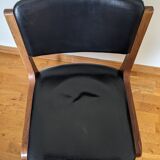Vintage leather and wood chair pair