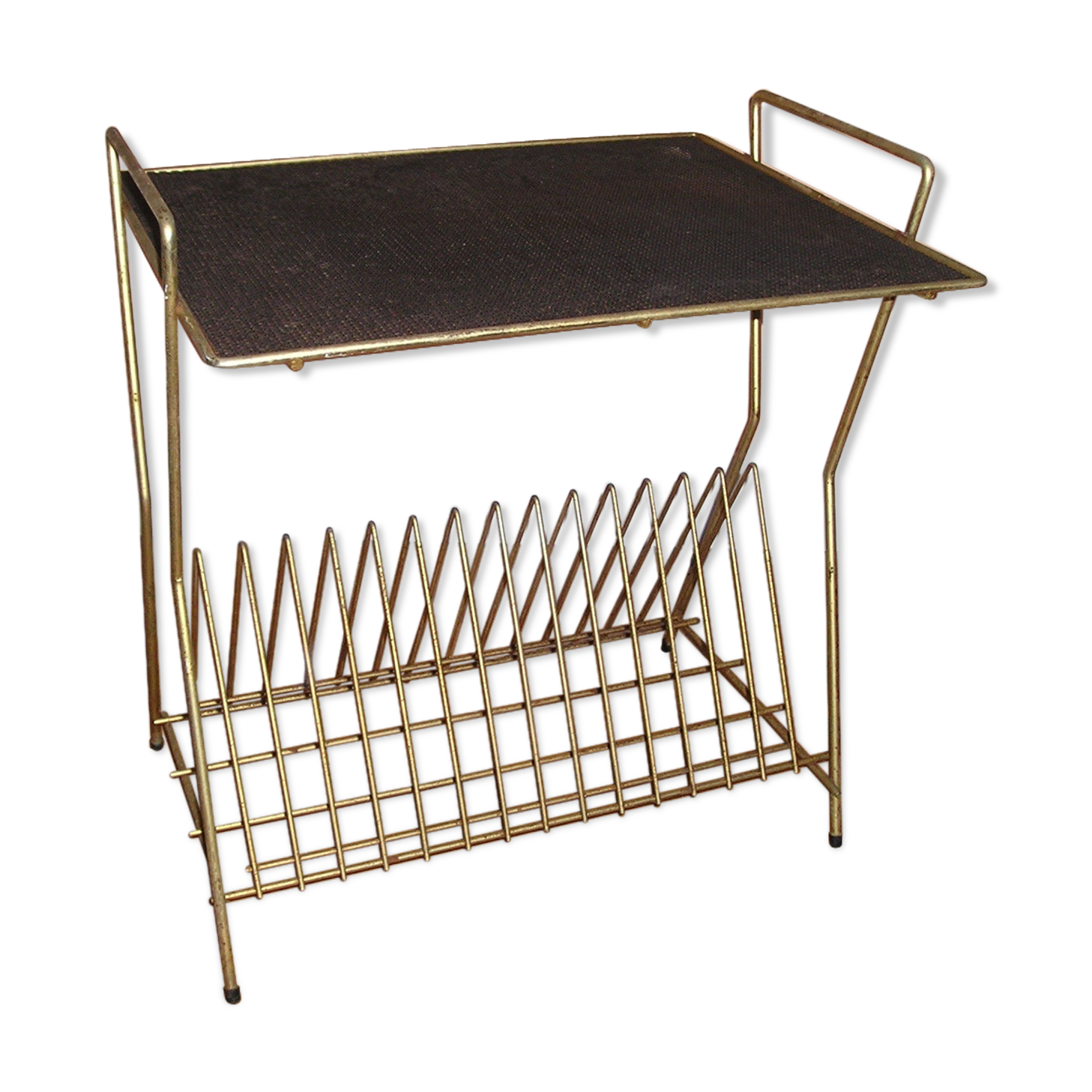 Vintage magazine rack sofa tip, 70's perforated metal