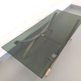 Vintage glass and chromed metal coffee table from the 70s