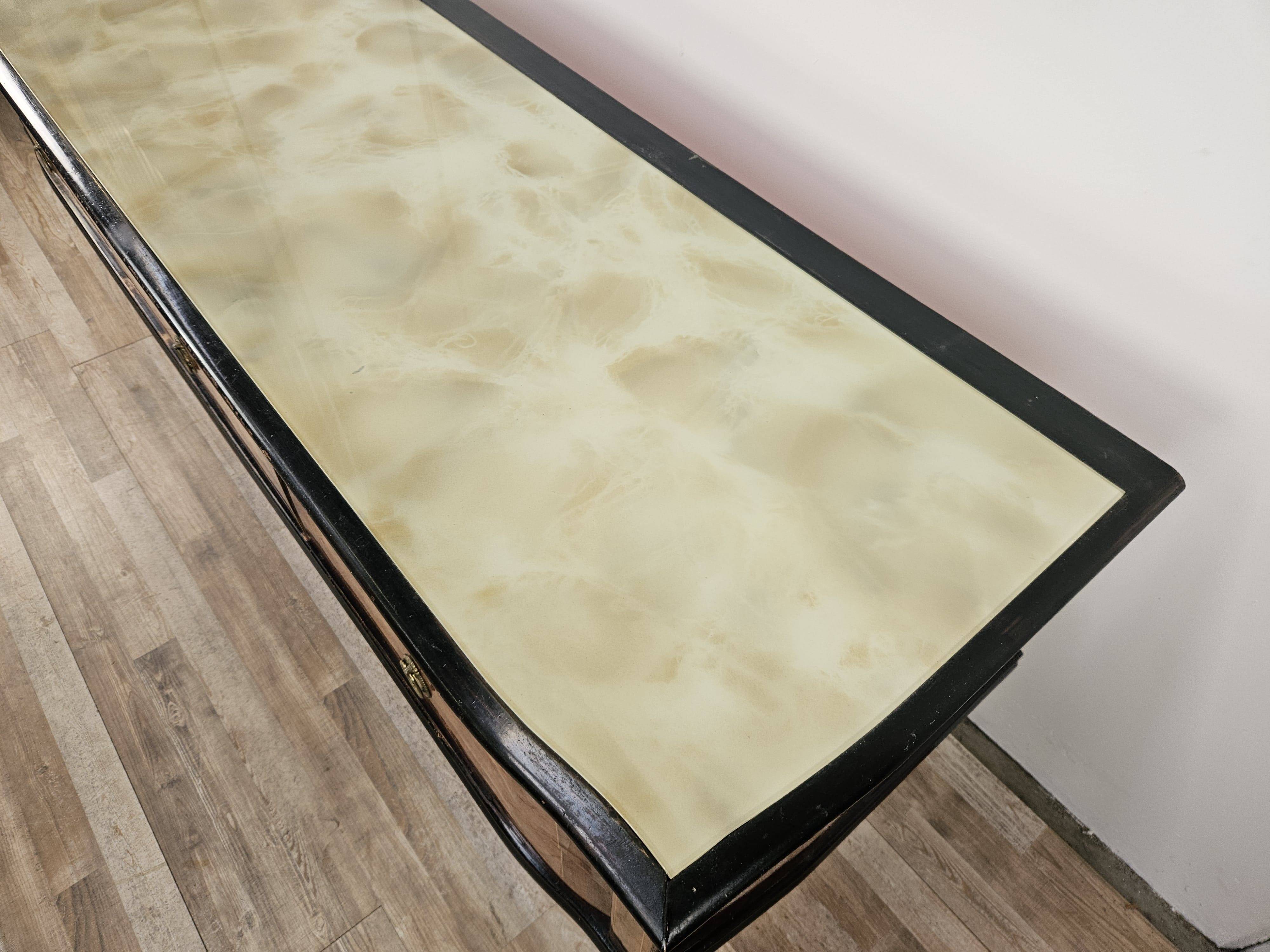 1960s bedroom dresser with six drawers and glass top