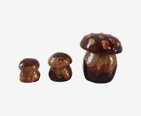 Trio de sel poivre en céramique années 70