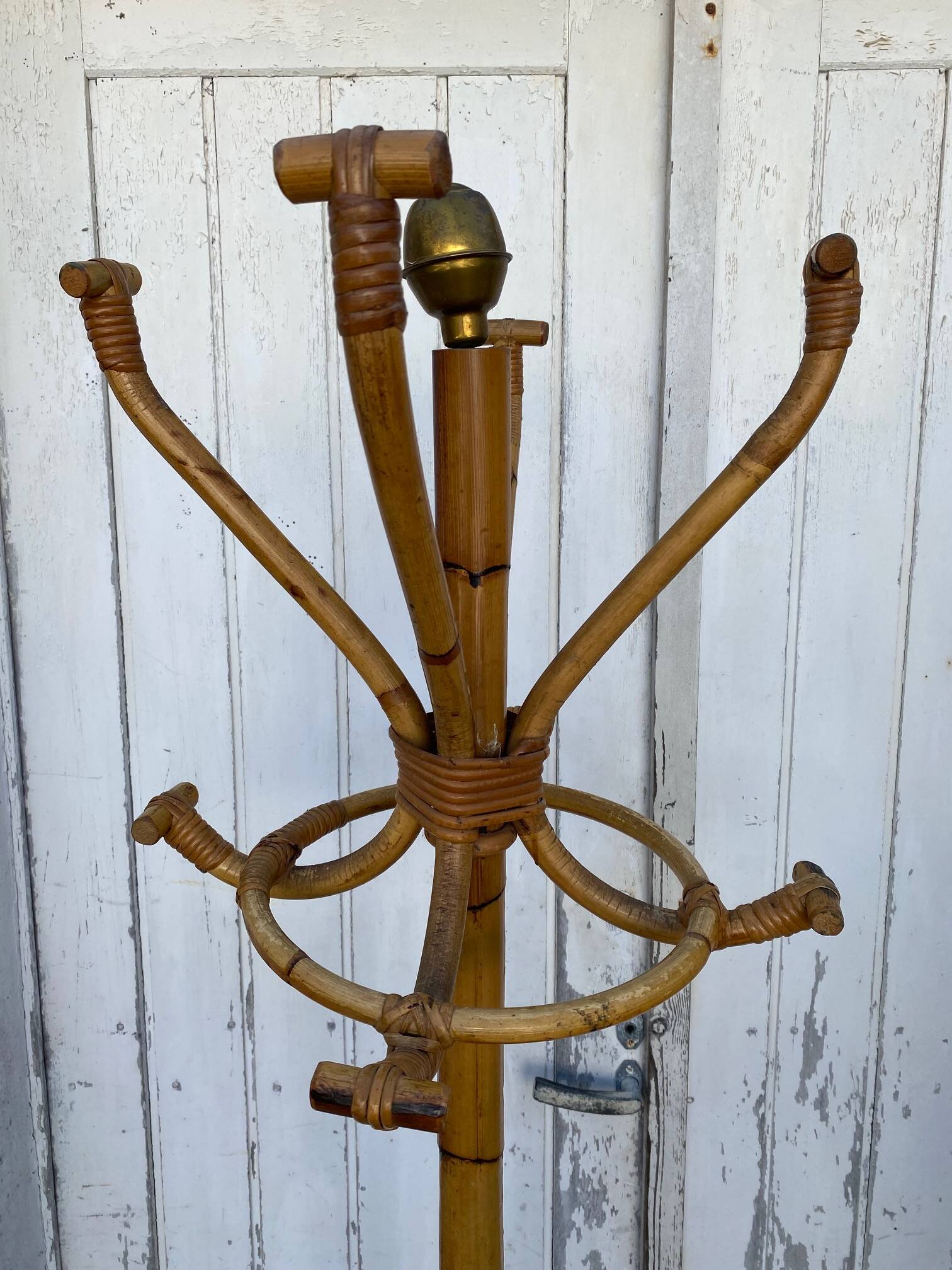 1960s rattan and wicker parrot coat rack entrance hallway