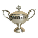 Antique trophy-shaped sugar bowl, silver-plated metal and glass verrine