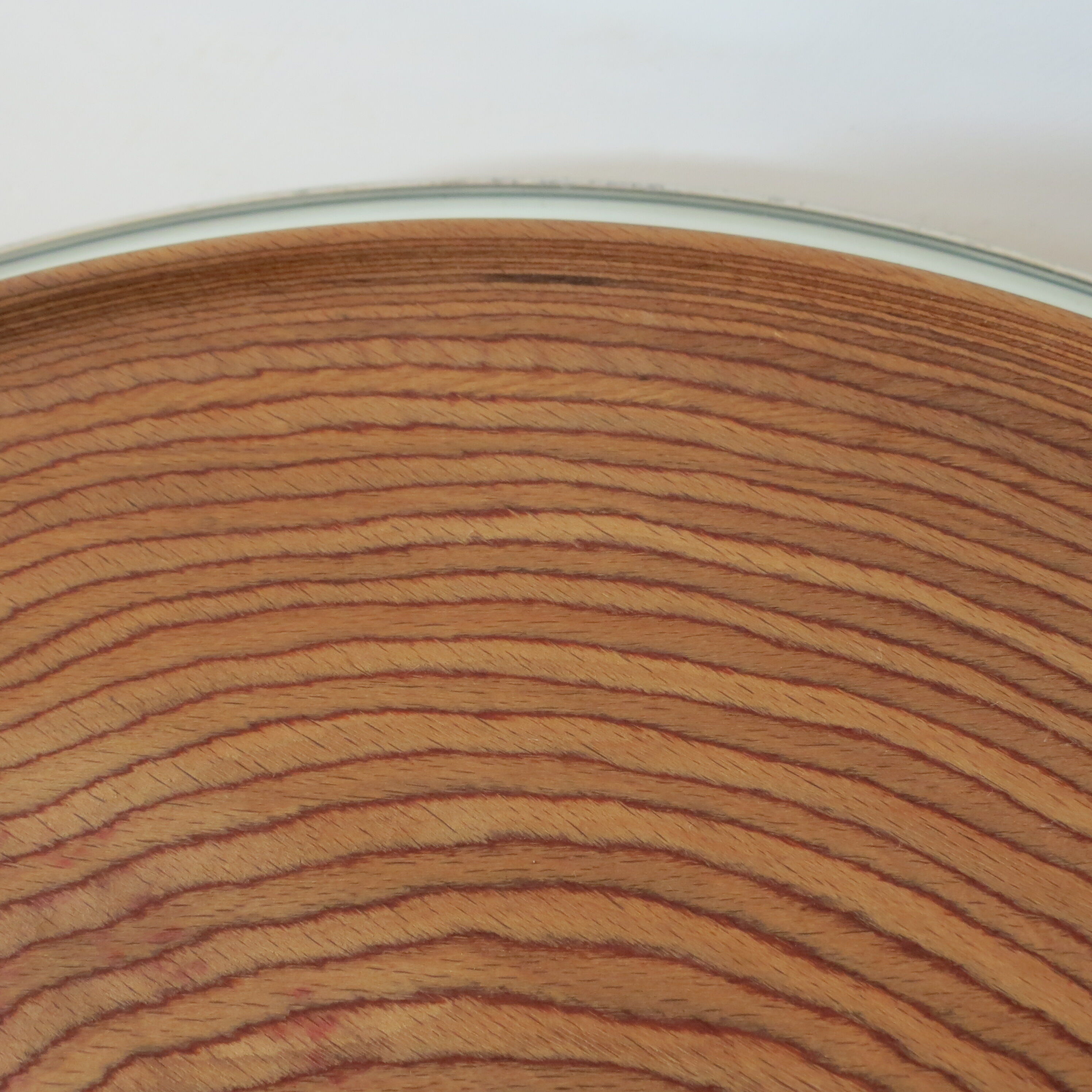 1950s wooden circular flat bowl plate pink beech
