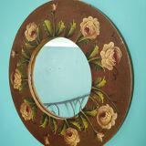 Vintage hand painted wooden round wall mirror