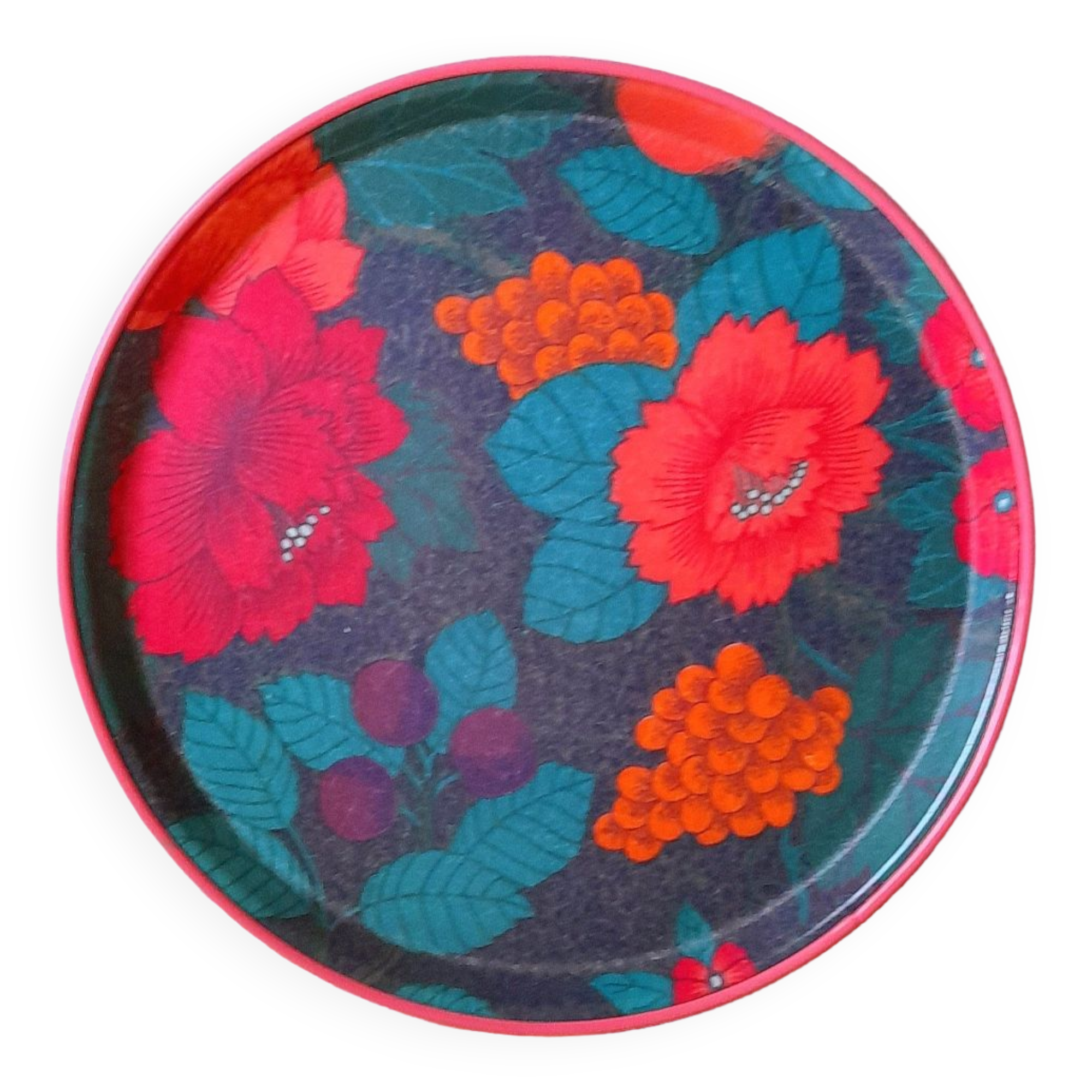 Plateau fleuri en fibre de verre 70s