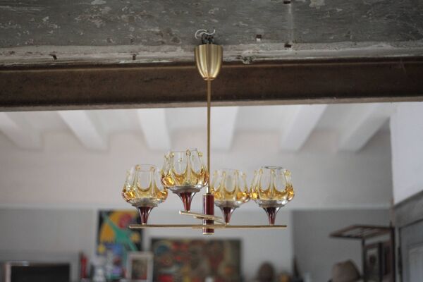 Suspension vintage, suspension verre Oberglass Autriche, Murano style