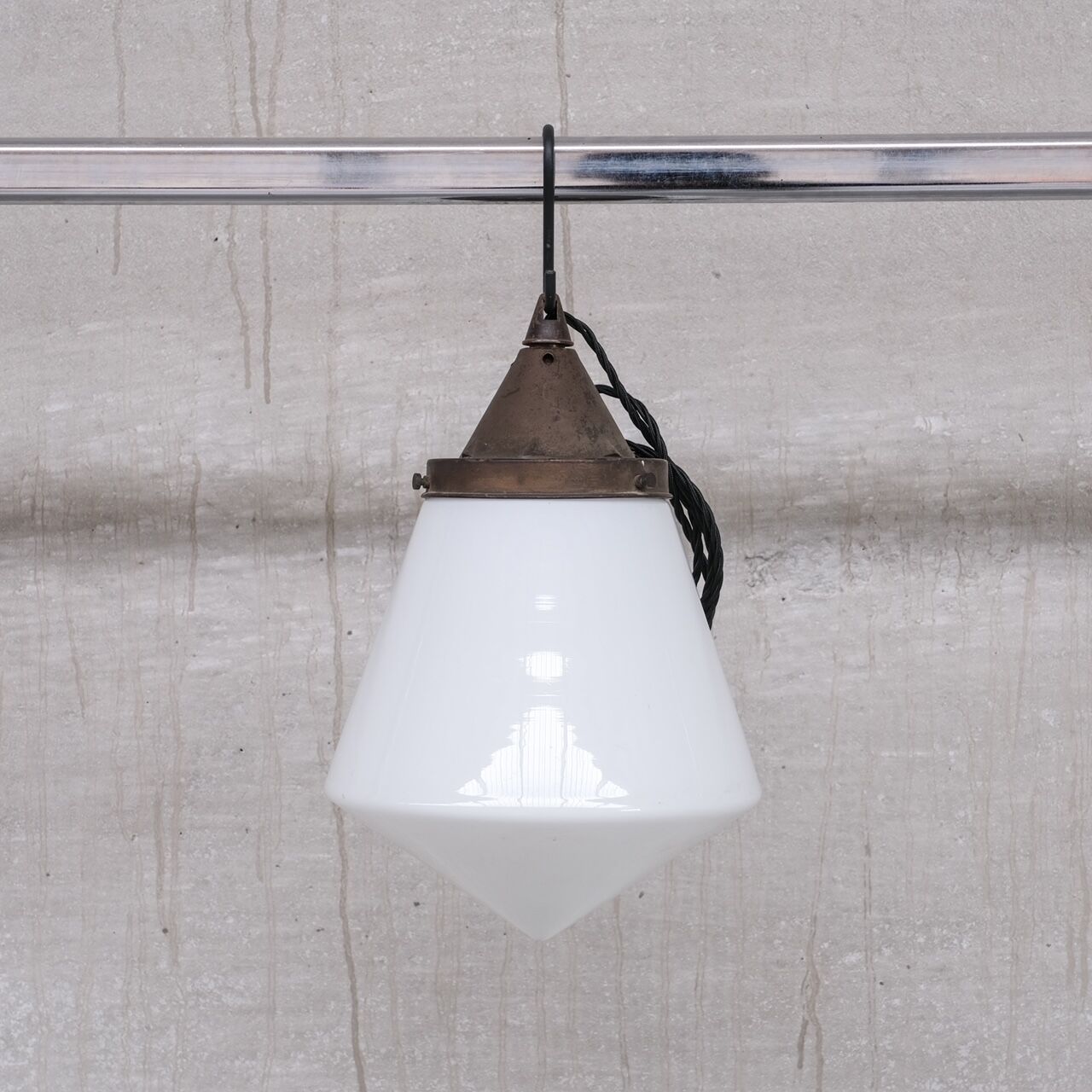 Mid-century opaline conical pendant light