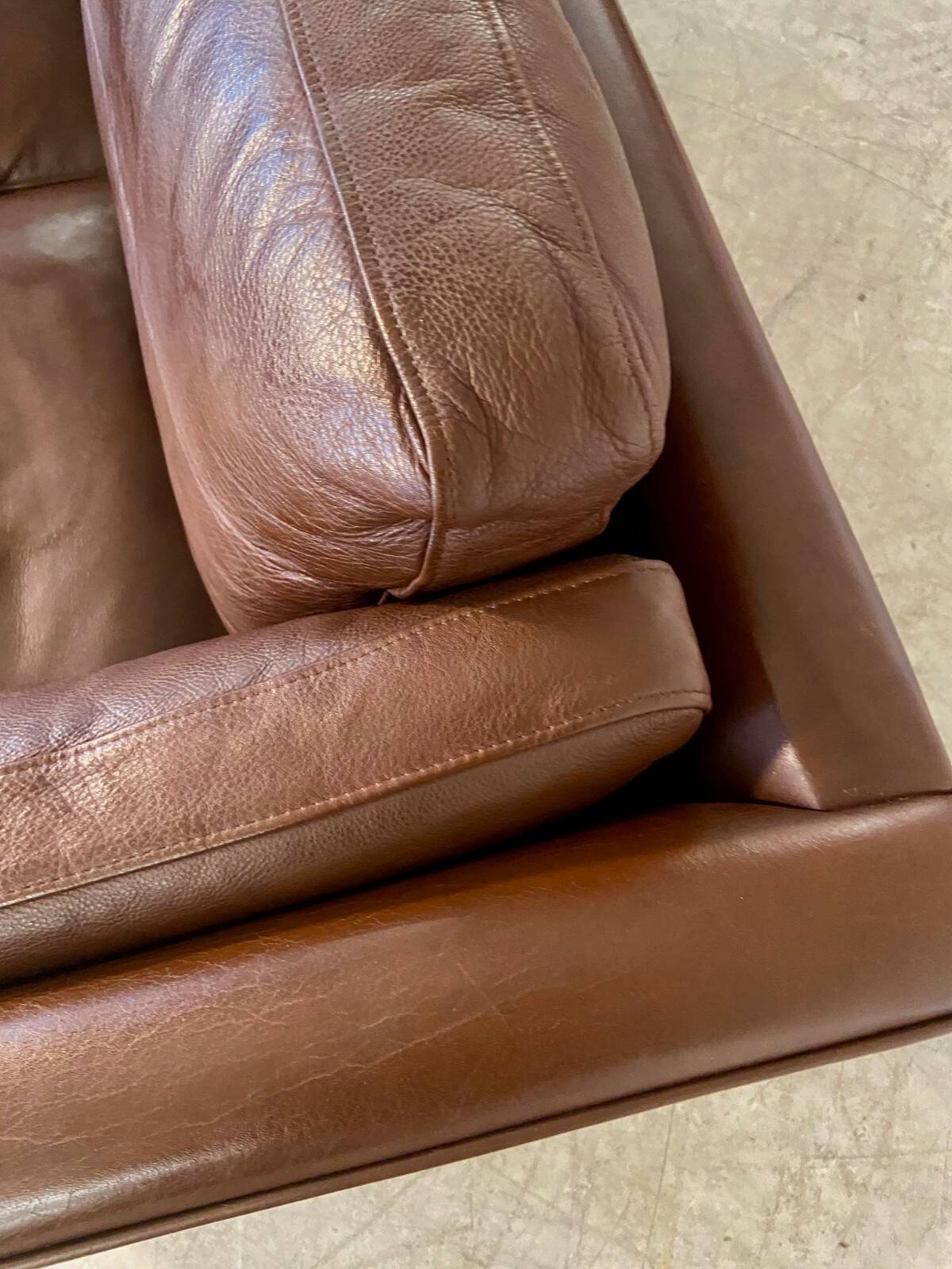 Danish mid-century vintage Mogens Hansen 2 person cognac brown leather sofa 60s