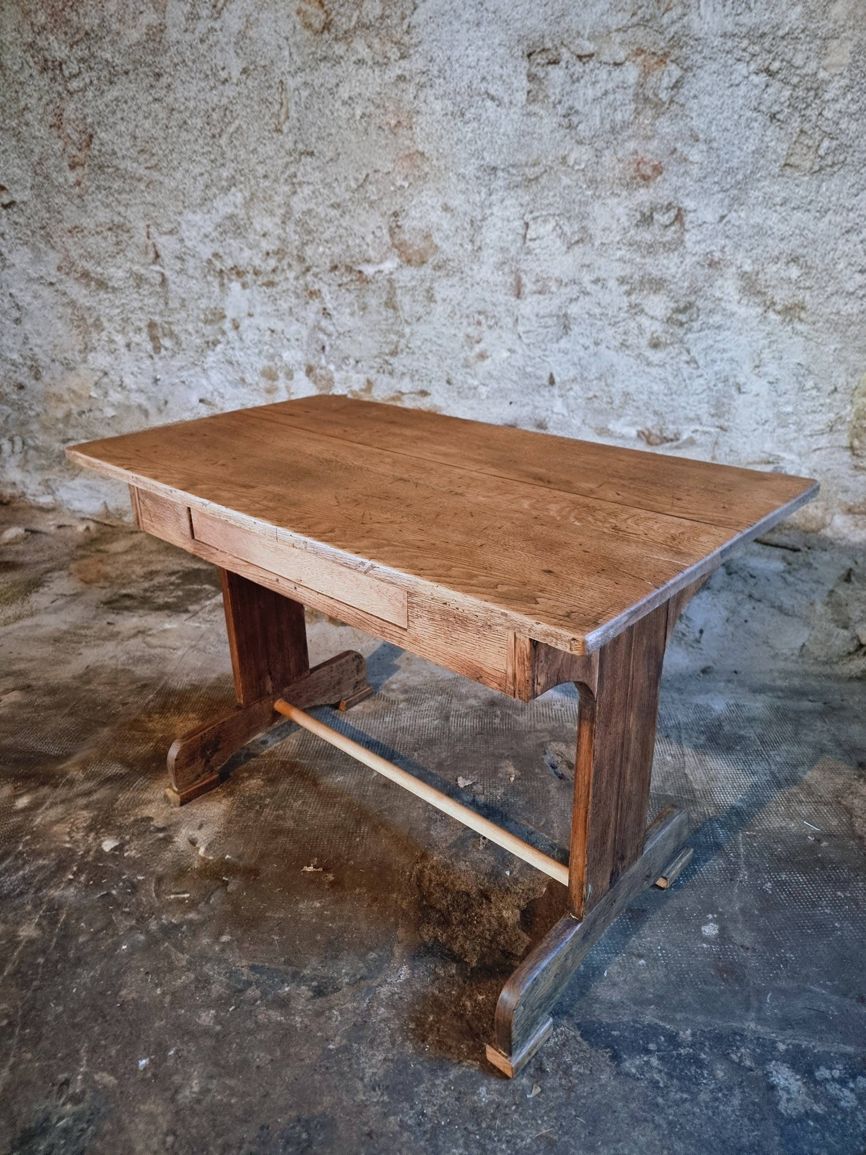 Antique trestle table in oak – France early 20th century – 110 cm
