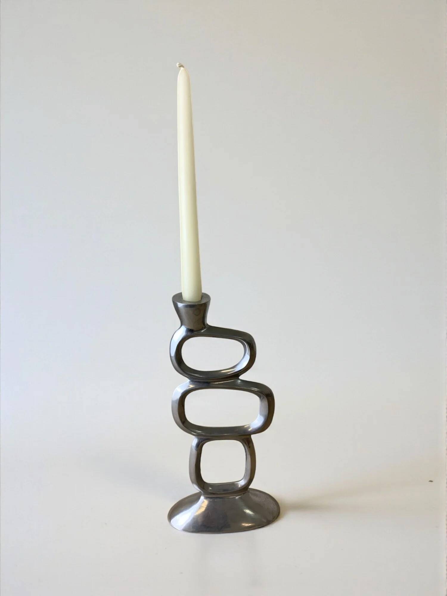 Circle candlestick by Matthew Hilton, solid aluminium, circa 1980s