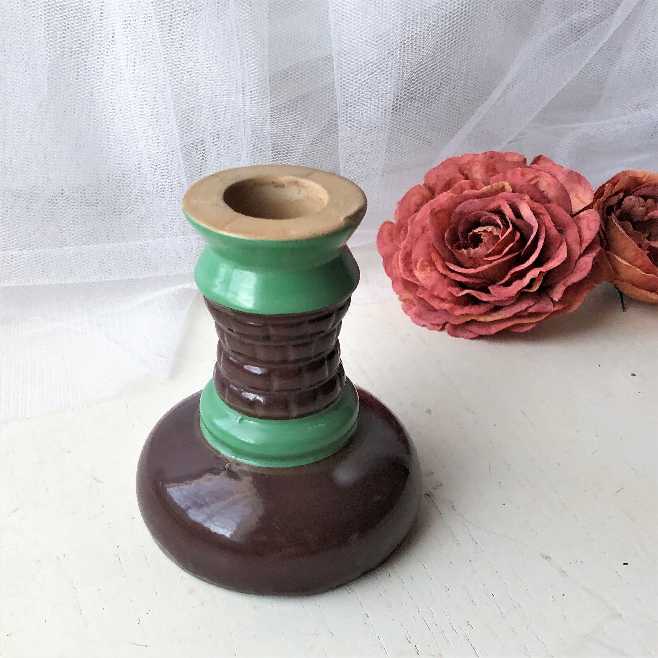 Handmade glazed ceramic candle holder