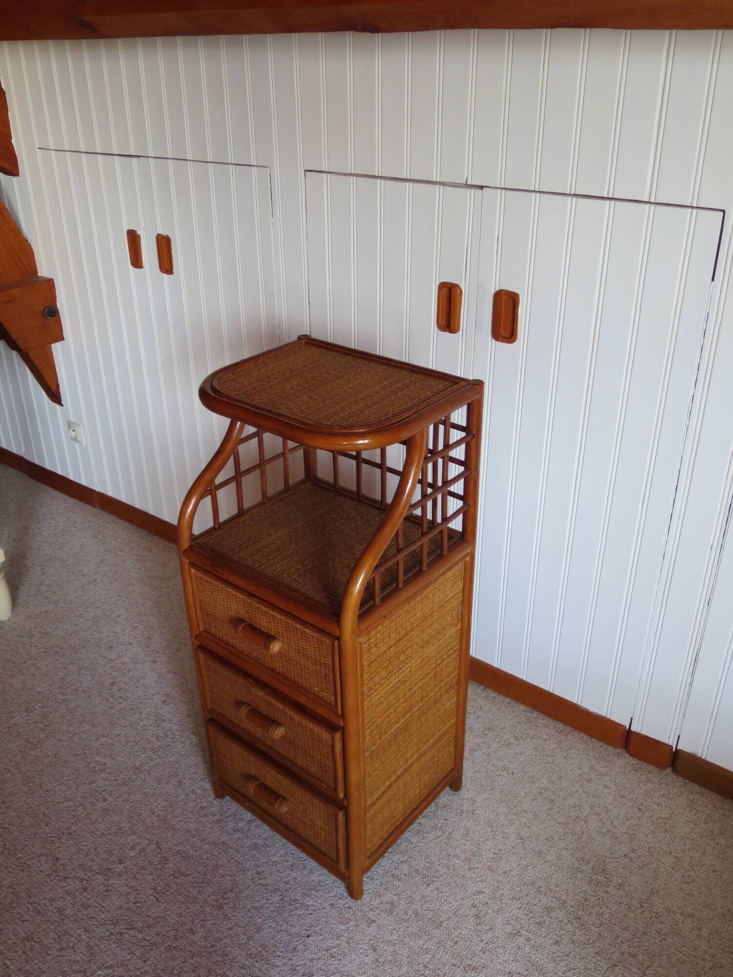 Vintage - sideboard - chest of drawers - woven rattan chest of drawers - wood - bamboo - 80s