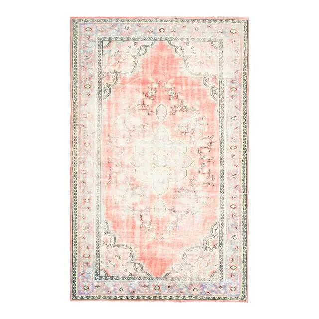 1970s Vintage Turkish Oushak Handmade Wool Cotton Red Area Rug 190x310