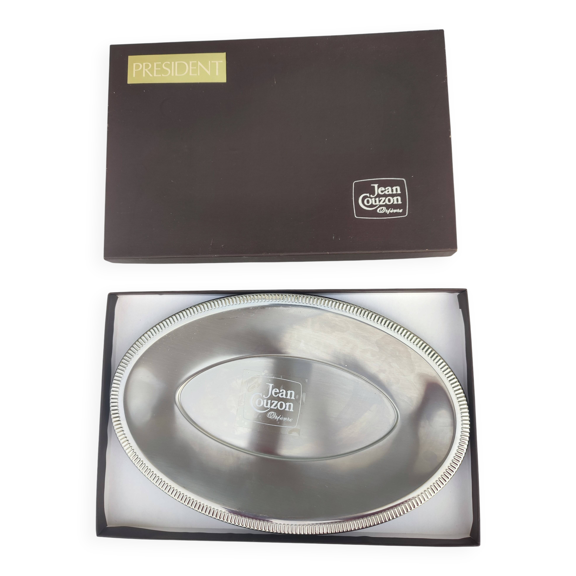 Oval stainless steel serving platter/ Tray by Jean Couzon Goldsmith - New