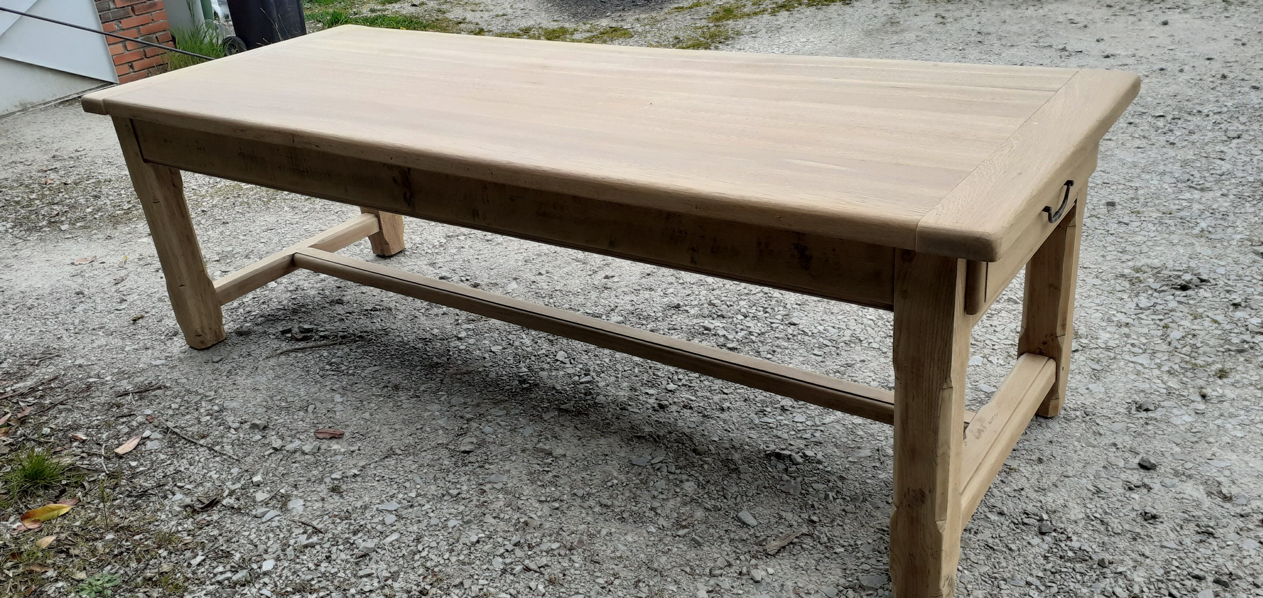 Farm table in solid oak raw wood 2 drawers