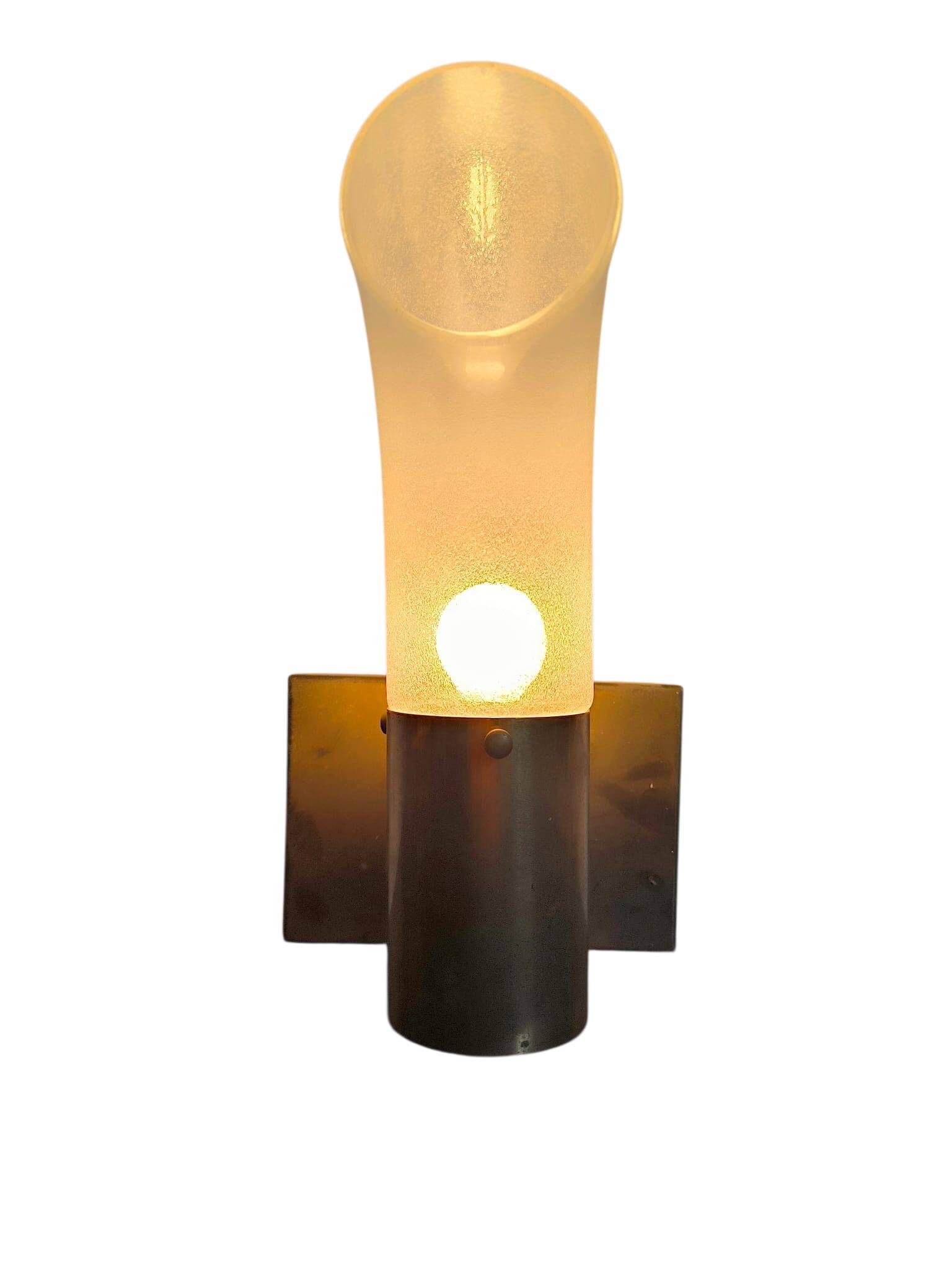Brass and Pulegoso Glass Wall Lamp attributed to Aldo Nason for Mazzega 1960s