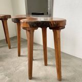 Set of 5 olive tree tripod stools from the 50s