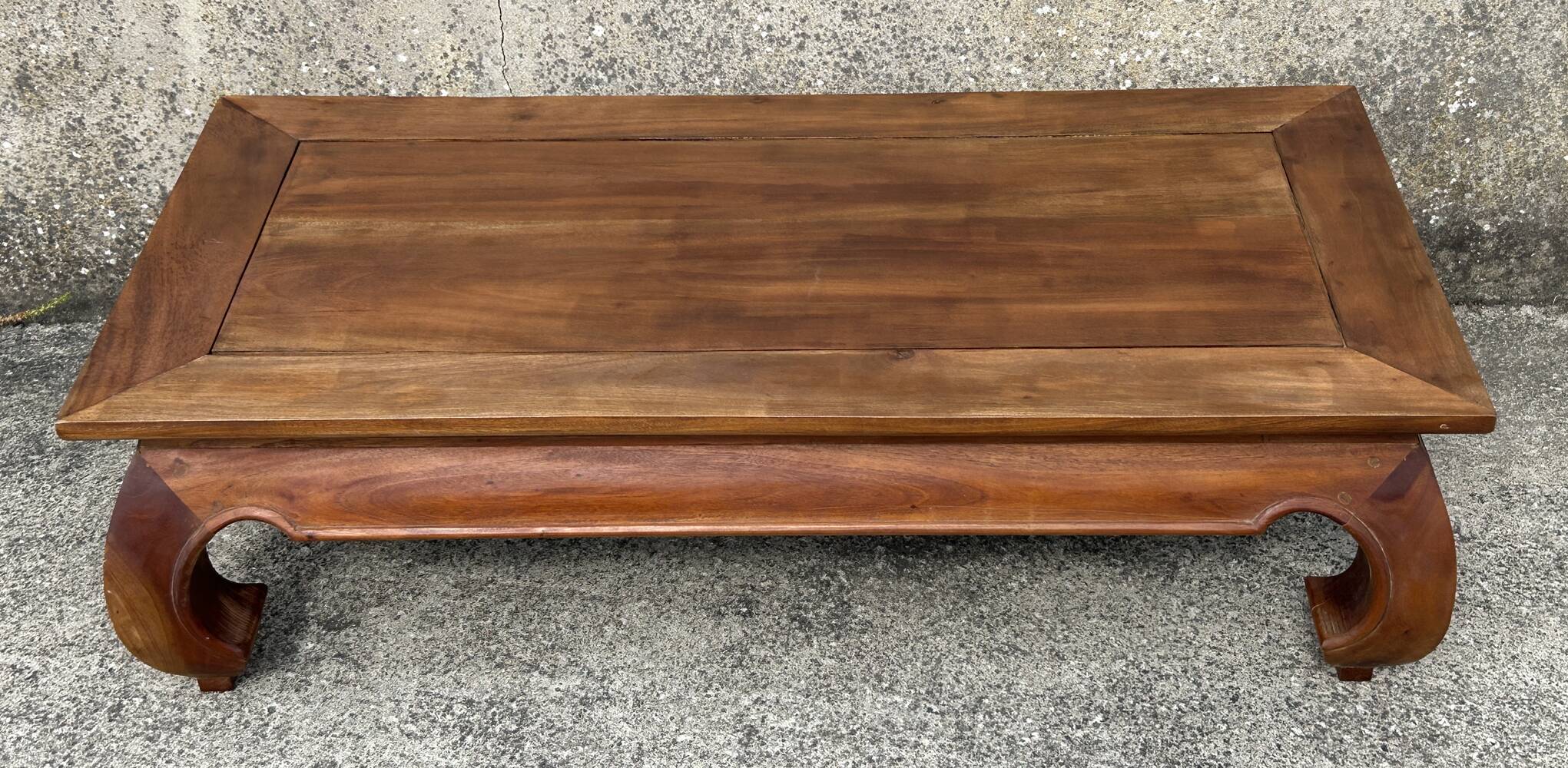 Large solid teak opium coffee table, elephant legs