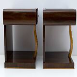 Pair of Art Deco Italian Walnut Briar and Maple Bedside Tables, 1920s