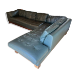 Roche Bobois dark green leather corner sofa