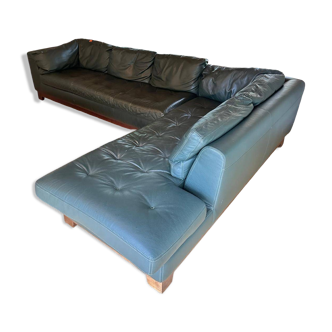 Canapé d'angle cuir vert foncé Roche Bobois
