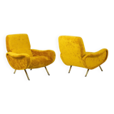 Marco Zanuso pour Artflex. Fauteuils jaune et en laiton doré. Années 1950.
