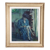 Oil on panel Young woman reading Signed Roger Alluin dated 28/2/38