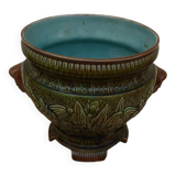Cache pot ancien en faience avec décor femme