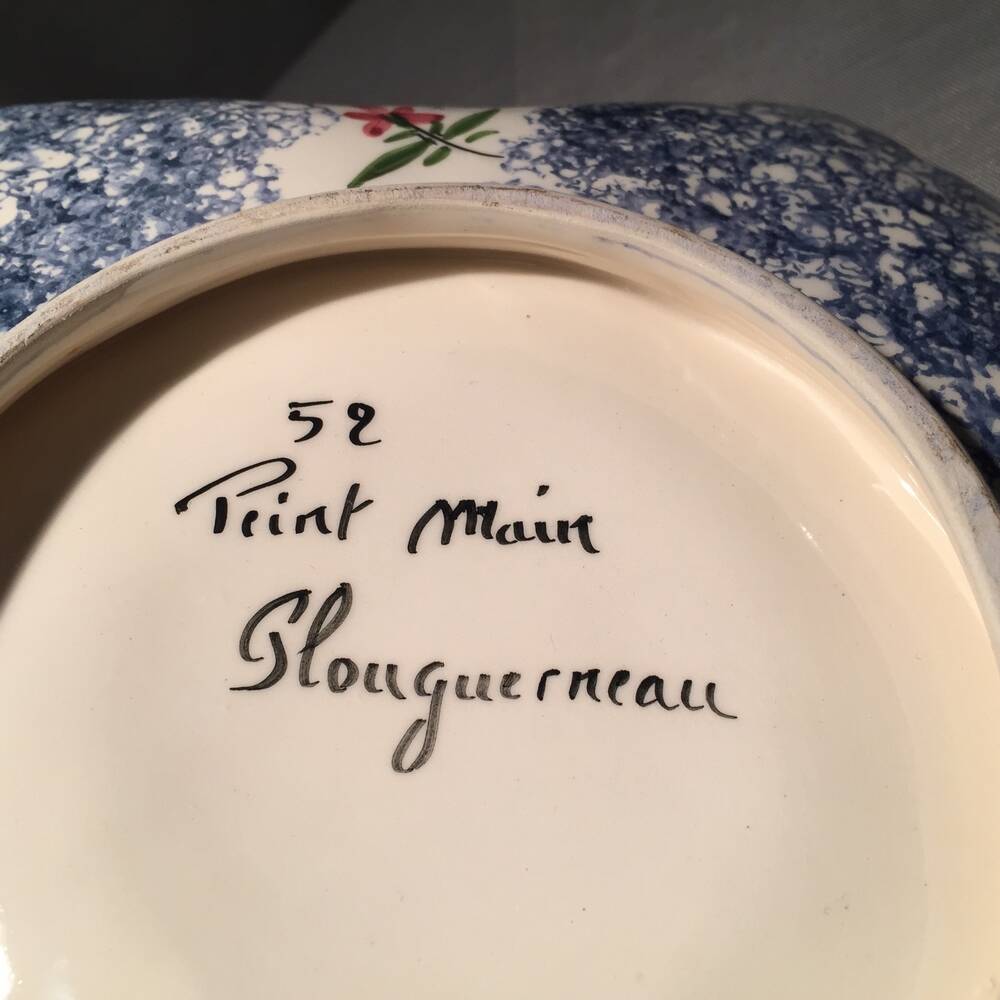 Breton earthenware basket with floral decoration empty pocket fruit cutter