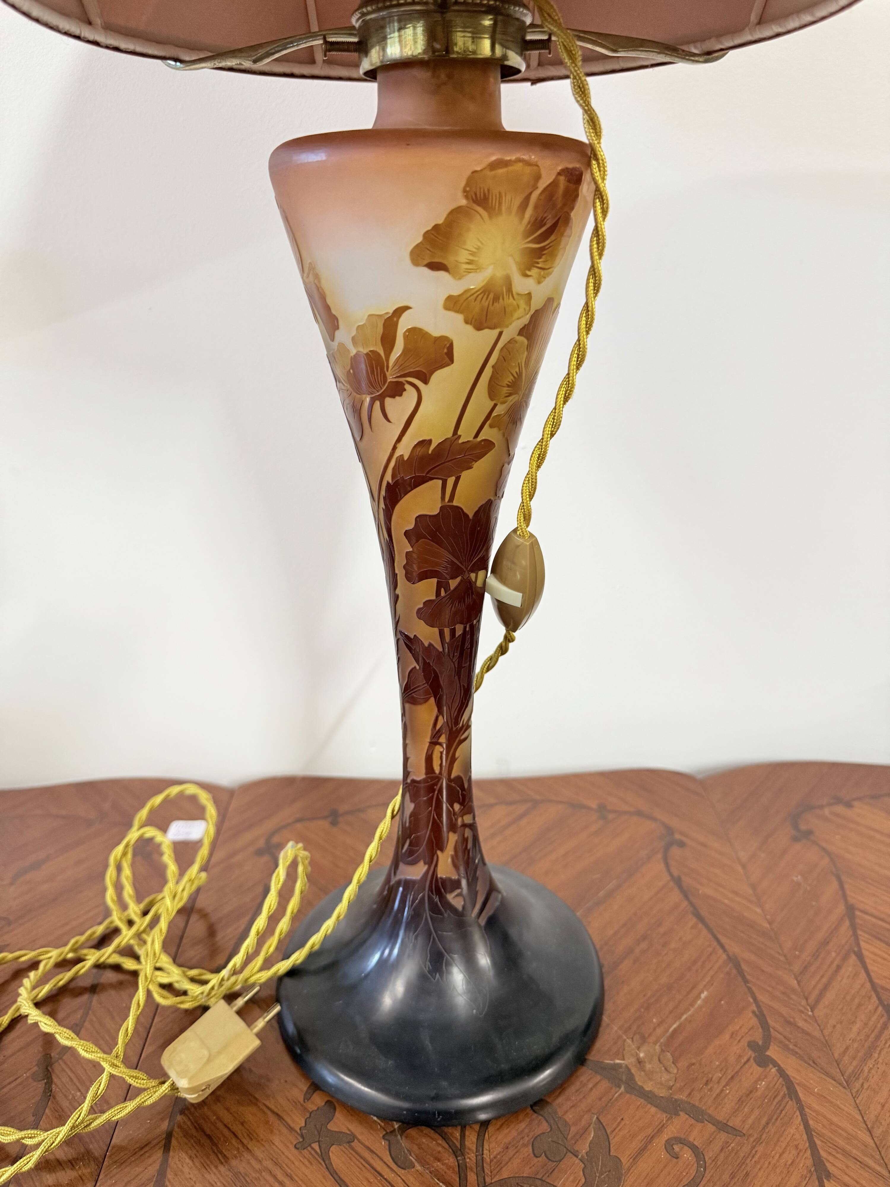 Art Nouveau mushroom lamp – Émile Gallé – Floral pansy decoration