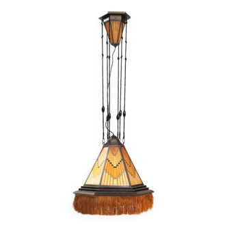 Art Deco Amsterdam school painted glass chandelier, the netherlands, 1930s