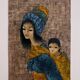 Acrylic on cardboard by Tran Long a mother carrying her child