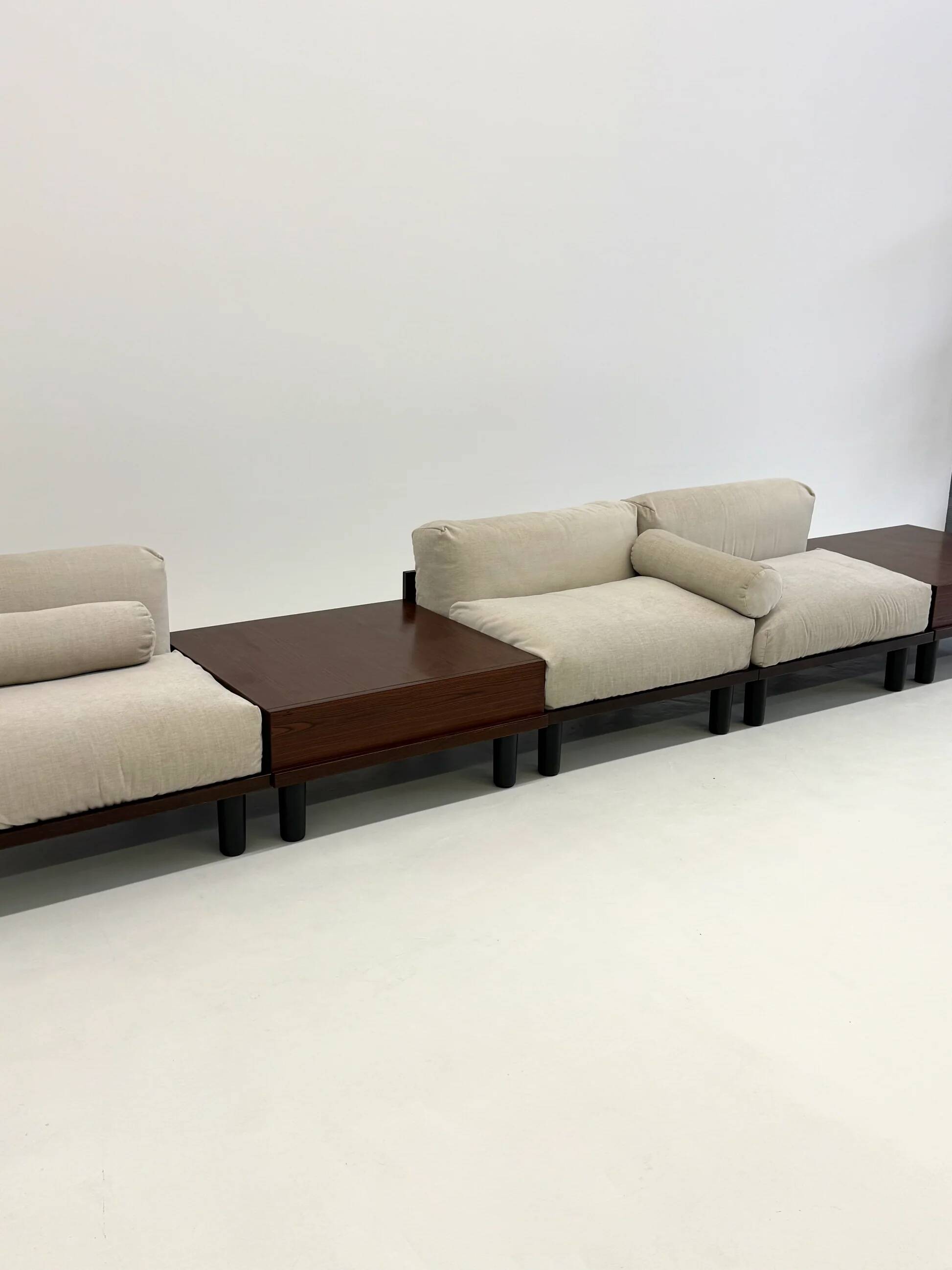 Italian modular sofa with coffee table set in Japandi style