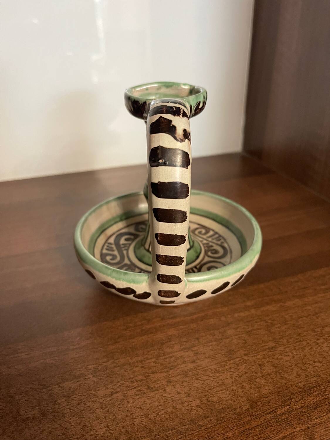 Hand candle holder "Rat de cave" in Safi ceramic, signed Punter
