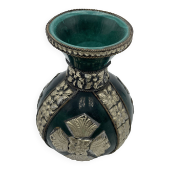 Vase céramique argenté fin XX siecle