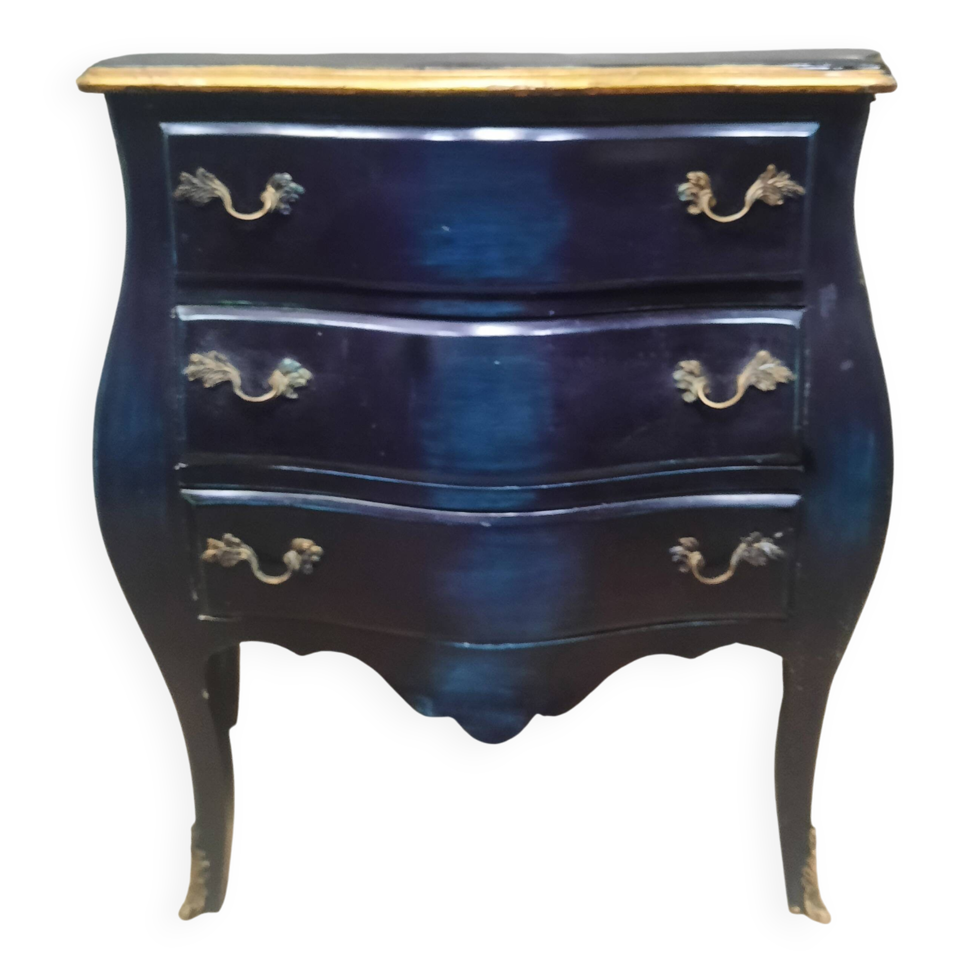 Commode de style Louis XV  laquée  bleu/noir
