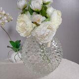 Round bubbled textured transparent glass vase