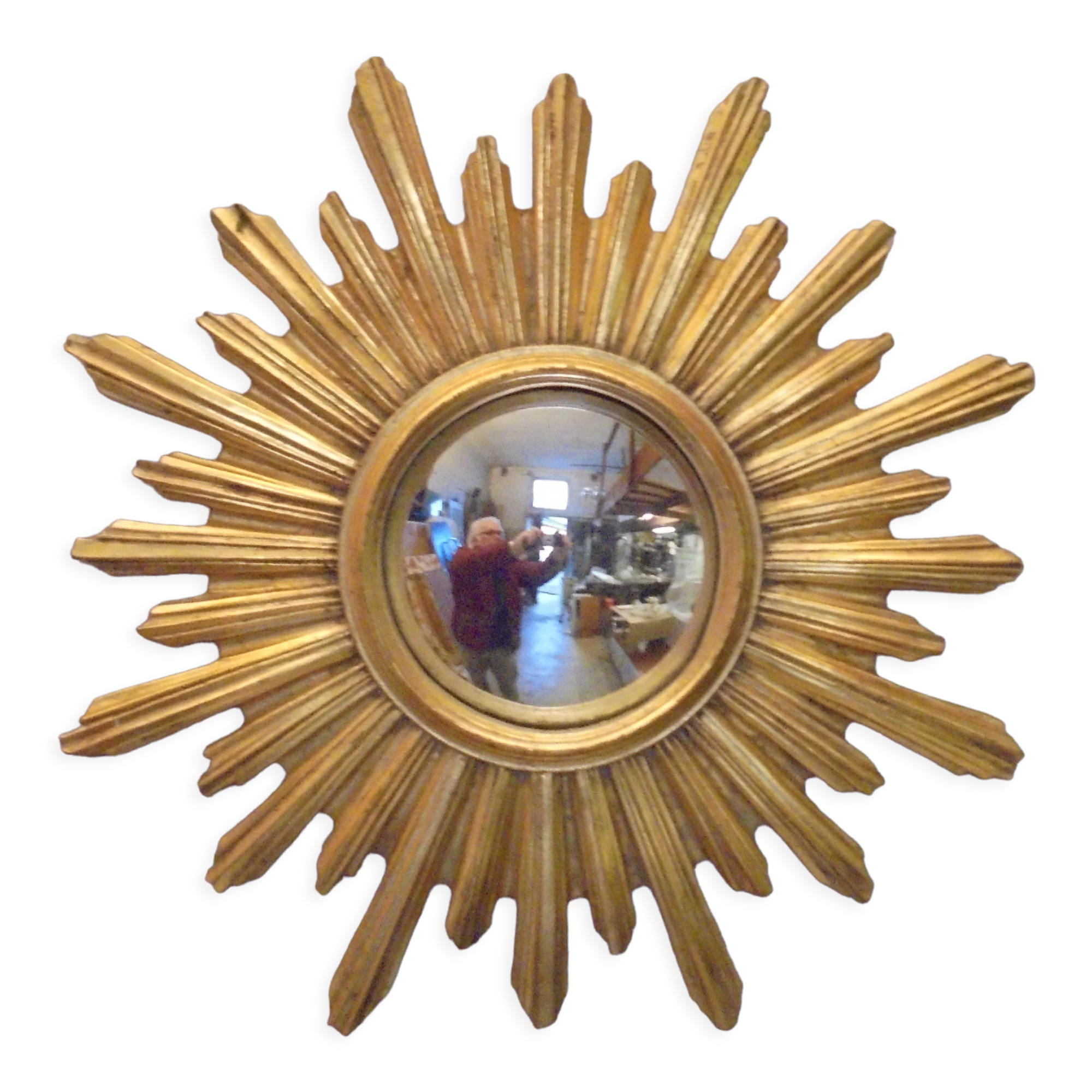 Sun mirror in golden resin from the 70s