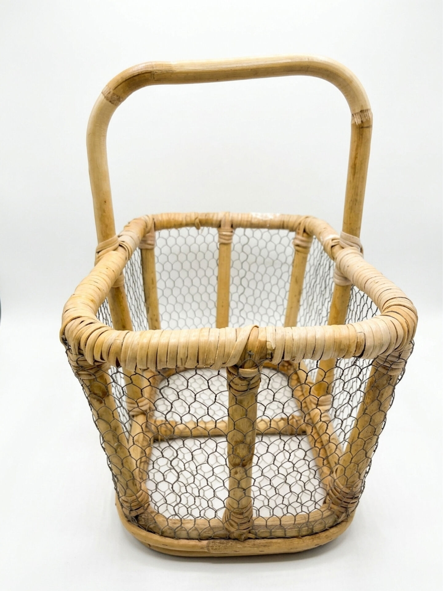 Large Rattan & Wire Egg Basket (1960s-70s)