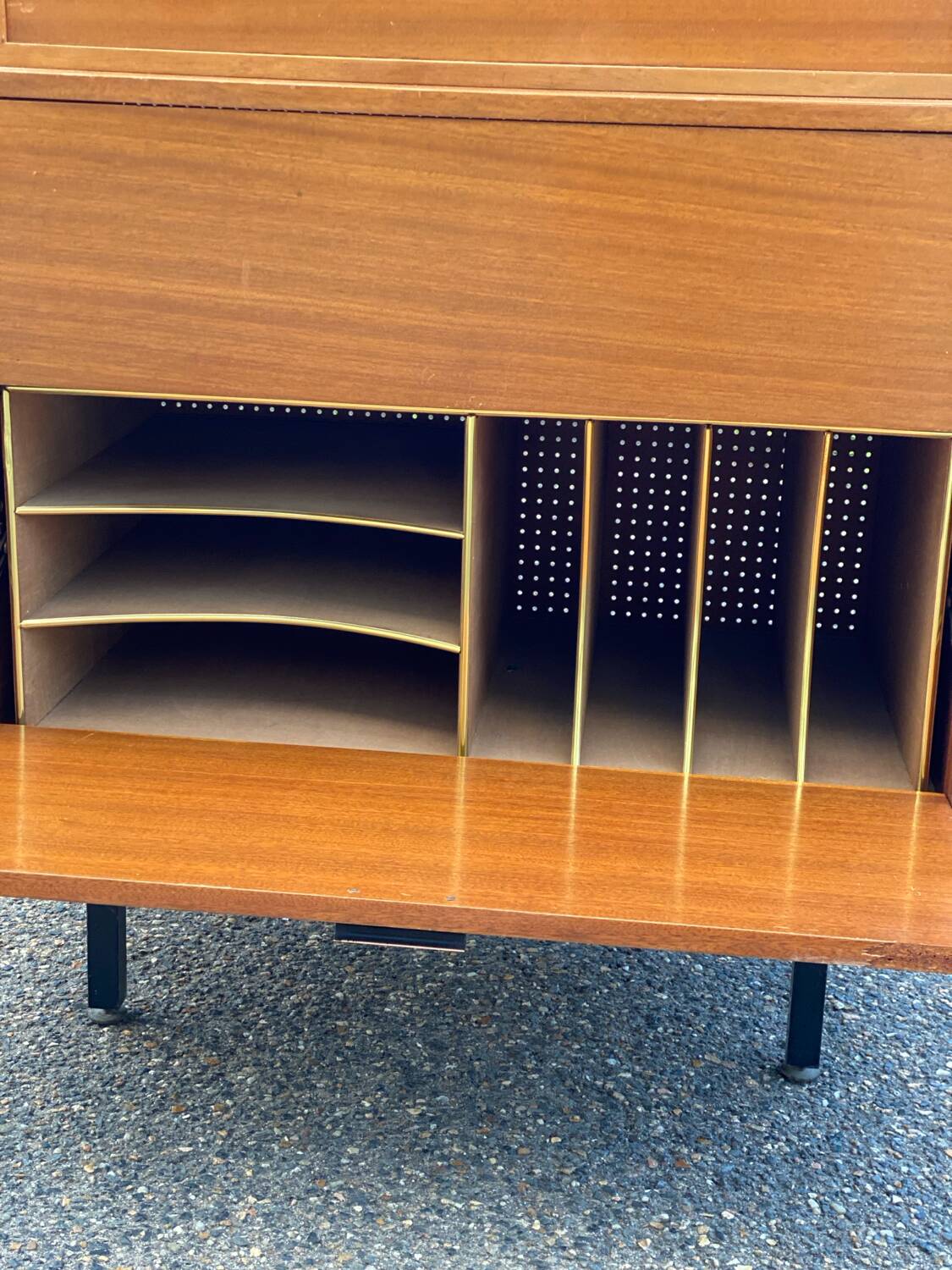 Vintage 1950s smoked glass secretary cabinet
