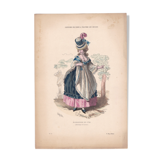 A plate a drawing costumes of paris Bourgeoise illustration year 1876-1880 publisher F. Roy