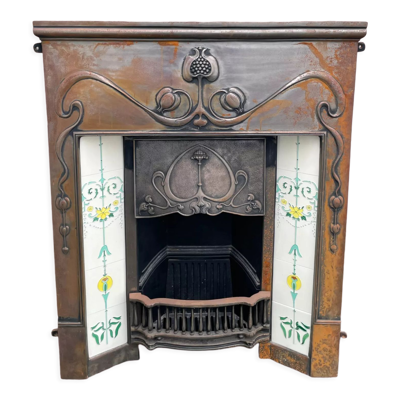 Cheminée à foyer ouvert en fonte, de style Art Nouveau