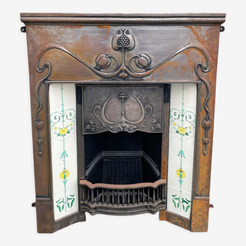 Open cast iron fireplace, Art Nouveau style