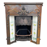 Cheminée à foyer ouvert en fonte, de style Art Nouveau
