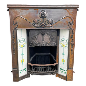 Open cast iron fireplace, Art Nouveau style