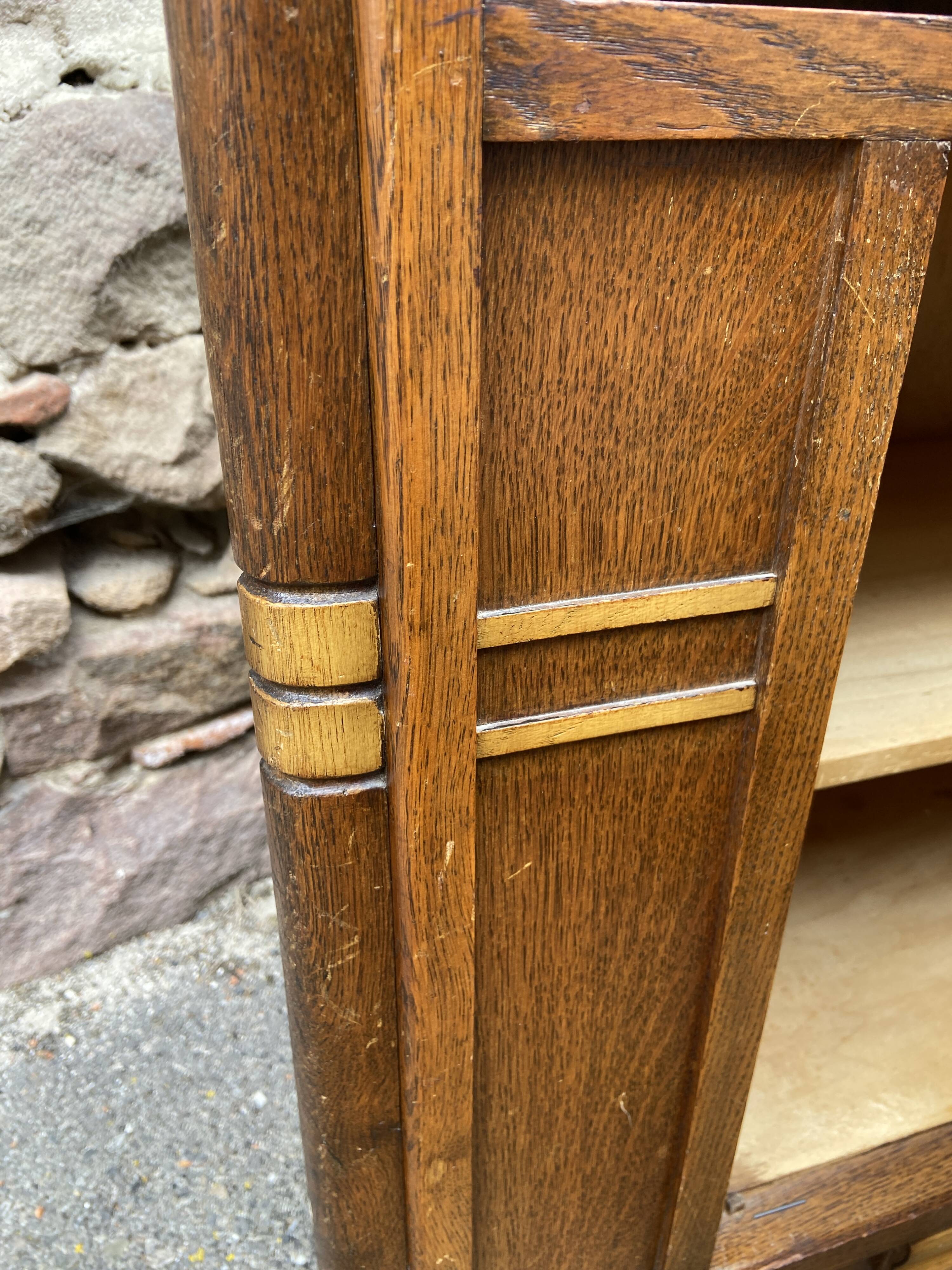 small Art Deco Parisian mid-century vintage 1950 oak sideboard with backsplash