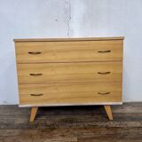 Commode vintage chêne clair pieds compas 1960