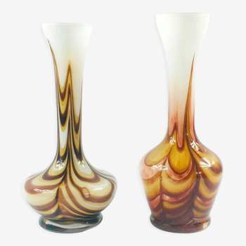 Pair of vintage pop art glass vases from opaline florence, Italy, 1970s