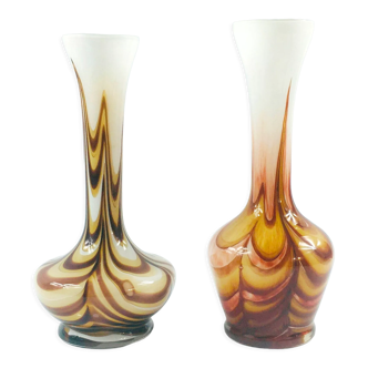 Pair of vintage pop art glass vases from opaline florence, Italy, 1970s